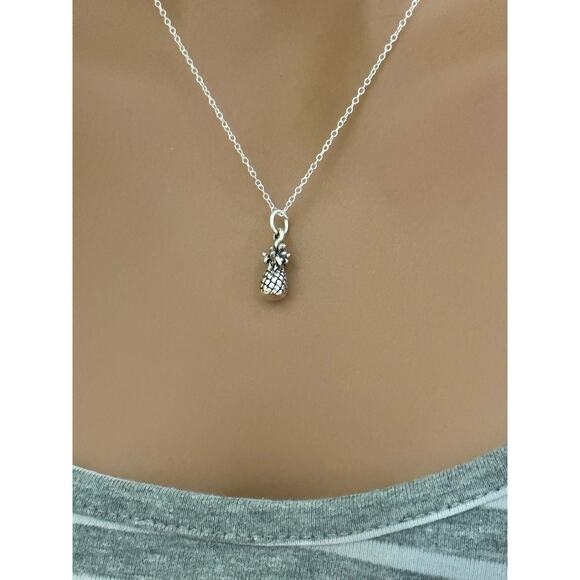 Sterling Silver 3D Oxidized Pineapple Necklace - Picture 4 of 5